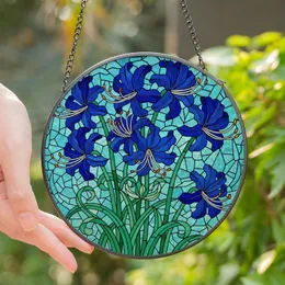 Nature Lovers' Intricate Tiffany Style Sapphire Blue Spider Lily Emerald Teal Floral Mosaic Stained Glass Suncatcher