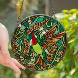 Nature Lovers' Tiffany Glass Jewel Tone Hummingbird Emerald Ruby Amber Floral Mosaic Stained Glass Suncatcher