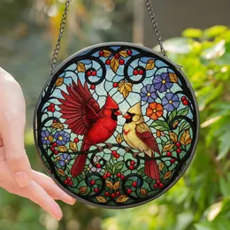 Nature Lovers' Vibrant Red Yellow Cardinal Stained Glass Tiffany Art Nouveau Garden Mosaic Stained Glass Suncatcher