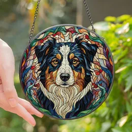 Dog Lovers' Majestic Stained Glass Tri-Color Dog Tiffany Mosaic Art Jewel Tones Stained Glass Suncatcher