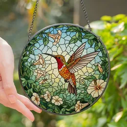 Nature Lovers' Vibrant Red Hummingbird Tiffany Stained Glass Floral Garden Mosaic Jewel Tones Stained Glass Suncatcher