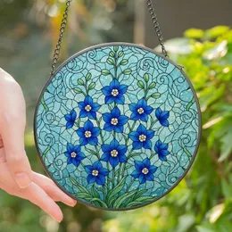 Art & Nature Lovers' Vibrant 8K Tiffany Stained Glass Blue Delphinium Floral Mosaic Sapphire Emerald Stained Glass Suncatcher