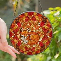 Nature Lovers' Tiffany Stained Glass Sleeping Fox Autumn Leaves Mosaic Pattern Stained Glass Suncatcher