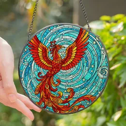 Mythology Enthusiasts' Fiery Phoenix Tiffany Glass Celestial Jewel Tone Mosaic Art Stained Glass Suncatcher