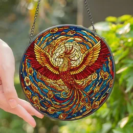 Mythical Creature Fans' Majestic Phoenix Tiffany Stained Glass Fiery Gold Red Blue Teal Celestial Mosaic Stained Glass Suncatcher