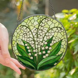 Nature Lovers' Emerald Green White Tiffany Stained Glass Lily of the Valley Mosaic Stained Glass Suncatcher