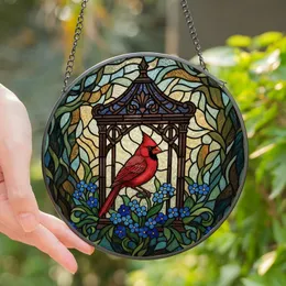 Nature Lovers' Radiant Stained Glass Cardinal & Forget-Me-Nots Jewel Tone Mosaic Stained Glass Suncatcher