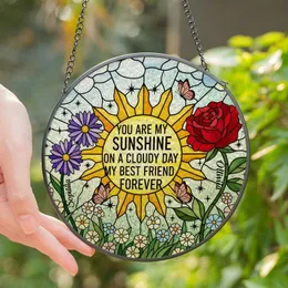 Thoughtful Gifting Tiffany Style Stained Glass Sunshine Quote Red Rose Purple Aster Wildflower Mosaic Stained Glass Suncatcher