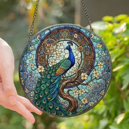 Art Lovers' Intricate Stained Glass Peacock Steampunk Jewel Tone Floral Celestial Stained Glass Suncatcher