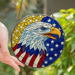 Patriotic Art Lovers' Tiffany Glass Bald Eagle American Flag Star Mosaic Jewel Tones Stained Glass Suncatcher