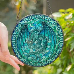 Dragon Art Lovers' Intricate Tiffany Style Stained Glass Dragon Teal Sapphire Emerald Aqua Mosaic Stained Glass Suncatcher