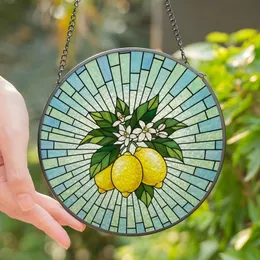 Nature Enthusiasts' Radiant Tiffany Inspired Stained Glass Lemons Yellow Green Blue Sky Mosaic Art Stained Glass Suncatcher