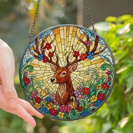 Nature Lovers' Majestic Deer Tiffany Stained Glass Floral Mosaic Rich Brown & Jewel Tones Stained Glass Suncatcher