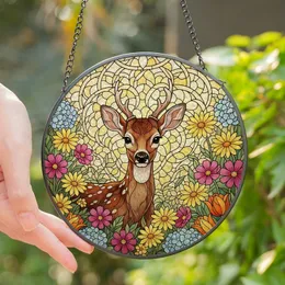 Nature Lovers' Majestic Deer Wildflower Stained Glass Tiffany Jewel Tone Mosaic Stained Glass Suncatcher