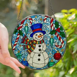 Holiday Enthusiasts' Vibrant Tiffany Glass Snowman, Holly & Candy Cane Mosaic in Icy Blue, Jewel Tones Stained Glass Suncatcher
