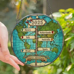 Travelers' Intricate Stained Glass World Map 2025 Adventure Destinations Tiffany Mosaic Art Stained Glass Suncatcher