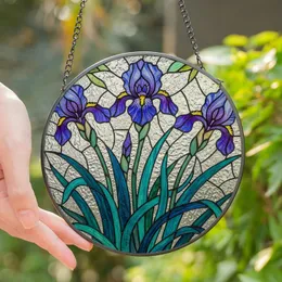 Art Lovers' Tiffany Stained Glass Violet Sapphire Irises Teal Leaves Intricate Mosaic Stained Glass Suncatcher