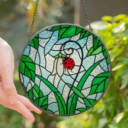 Nature Lovers' Tiffany Stained Glass Red Ladybug Bellflower Green Leaf Mosaic Art Stained Glass Suncatcher
