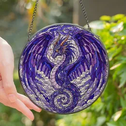 Dragon Enthusiasts' Tiffany Stained Glass Intricate Dragon Cosmic Jewel Tone Violet Blue Orange Stained Glass Suncatcher