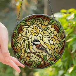 Nature Lovers' Intricate Stained Glass Chickadee Bird Tiffany Style Vibrant Yellow Cream Mosaic Stained Glass Suncatcher