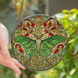 Nature & Art Lovers' Tiffany Style Stained Glass Luna Moth Emerald Ruby Gold Jade Floral Mosaic Stained Glass Suncatcher