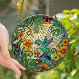 Nature Lovers' Vibrant Stained Glass Hummingbird Tropical Garden Mosaic Emerald Teal Copper Amber Stained Glass Suncatcher