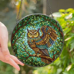 Nature Lovers' Intricate Tiffany Glass Owl Forest Canopy Amber Teal Violet Art Stained Glass Suncatcher