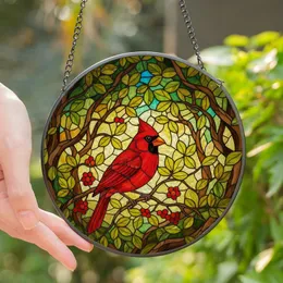 Nature Lovers' Vibrant Red Cardinal Tiffany Stained Glass Forest Canopy Mosaic Stained Glass Suncatcher