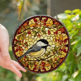Nature Lovers' Black-capped Chickadee Stained Glass Mosaic, Tiffany Jewel Tones, Warm Amber Forest Canopy Blue Sky Stained Glass Suncatcher