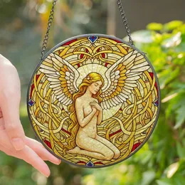 Art Lovers' Ethereal Tiffany Stained Glass Angelic Portrait Golden Amber Crimson Jewel Tones Stained Glass Suncatcher