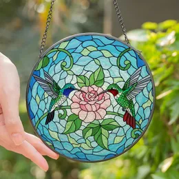 Nature Lovers' Tiffany Stained Glass Hummingbirds & Pink Flower Jewel Tone Intricate Art Stained Glass Suncatcher
