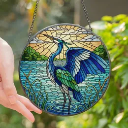 Nature Lovers' Graceful Heron Tiffany Stained Glass Jewel Tone Aquatic Mosaic Pattern Stained Glass Suncatcher