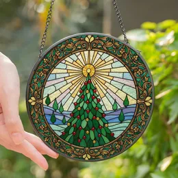 Holiday Admirers' Jewel Tone Tiffany Stained Glass Christmas Tree Golden Star Mosaic Stained Glass Suncatcher