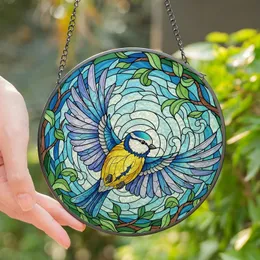 Nature Lovers' Edge-to-Edge Stained Glass Blue Tit, Golden Yellow, Cerulean & Violet Intricate Mosaic Art Stained Glass Suncatcher