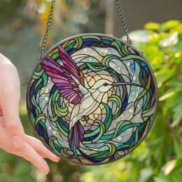 Fantasy Art Lovers' Stained Glass Hummingbird Iridescent Bat Wing Floral Celestial Mosaic Jewel Tones Stained Glass Suncatcher