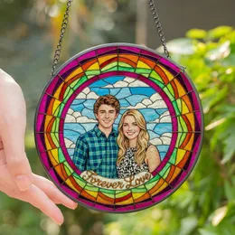 Couples' Vibrant Tiffany Style Stained Glass Affectionate Jewel Tone Mosaic Art Stained Glass Suncatcher