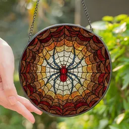 Art Enthusiasts' Vibrant Red Spider Tiffany Stained Glass Jewel Tone Web Mosaic Stained Glass Suncatcher