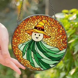 Halloween Lovers' Whimsical Friendly Ghost Witch Hat Tiffany Stained Glass Mosaic Orange Yellow Green Red Stained Glass Suncatcher