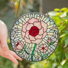Women's Vibrant Tiffany Stained Glass Fuchsia Pink Crimson Multi-Petal Flower Mosaic Stained Glass Suncatcher