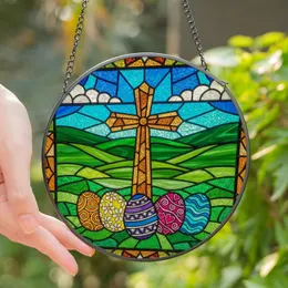 Faithful Individuals' Vibrant Stained Glass Cross Mosaic with Jewel Tone Easter Eggs, Tiffany Style Blue Green Gold Purple Orange Stained Glass Suncatcher