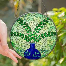Art Lovers' Tiffany Style Emerald Green Cobalt Blue Botanical Stained Glass Mosaic Stained Glass Suncatcher