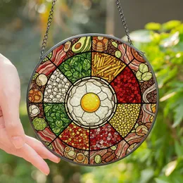Gourmet Foodies' Tiffany Stained Glass Sunny Egg Vibrant Breakfast Mosaic Art Stained Glass Suncatcher