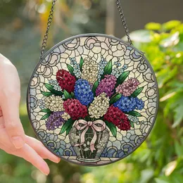Women's Hyacinth Floral Bouquet Tiffany Stained Glass Art Pink Purple Blue Emerald Green Luminous Mosaic Stained Glass Suncatcher