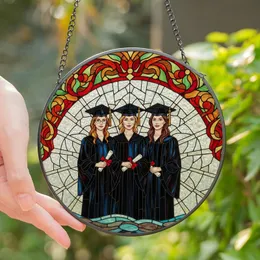 Graduates' Tiffany Style Stained Glass Women: Jewel Tone Floral Geometric Mosaic Stained Glass Suncatcher