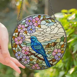 Art Lovers' Tiffany Style Stained Glass Blue Bird Floral Blossom Mosaic Art Stained Glass Suncatcher