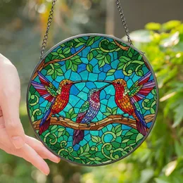 Nature Enthusiasts' Tiffany Stained Glass Hummingbirds Jewel Tone Emerald Sapphire Ruby Mosaic Art Stained Glass Suncatcher