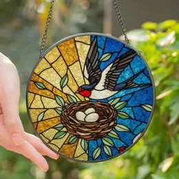 Nature Lovers' Glowing Tiffany Stained Glass Swallow Nest Golden Blue Mosaic Art Stained Glass Suncatcher