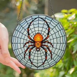 Fantasy Design Admirers' Glowing Orange Black Spider Intricate Blue Sky Stained Glass Web Stained Glass Suncatcher