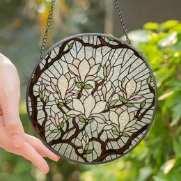 Botanical Art Enthusiasts Tiffany Stained Glass Magnolia Blossoms Intricate Mosaic Pattern White Pink Green Stained Glass Suncatcher
