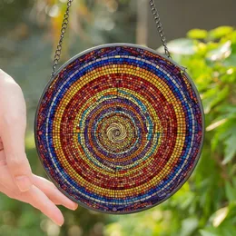 Art Lovers' Vibrant Jewel Tone Tiffany Glass Intricate Spiral Mosaic Tessellated Pattern Stained Glass Suncatcher